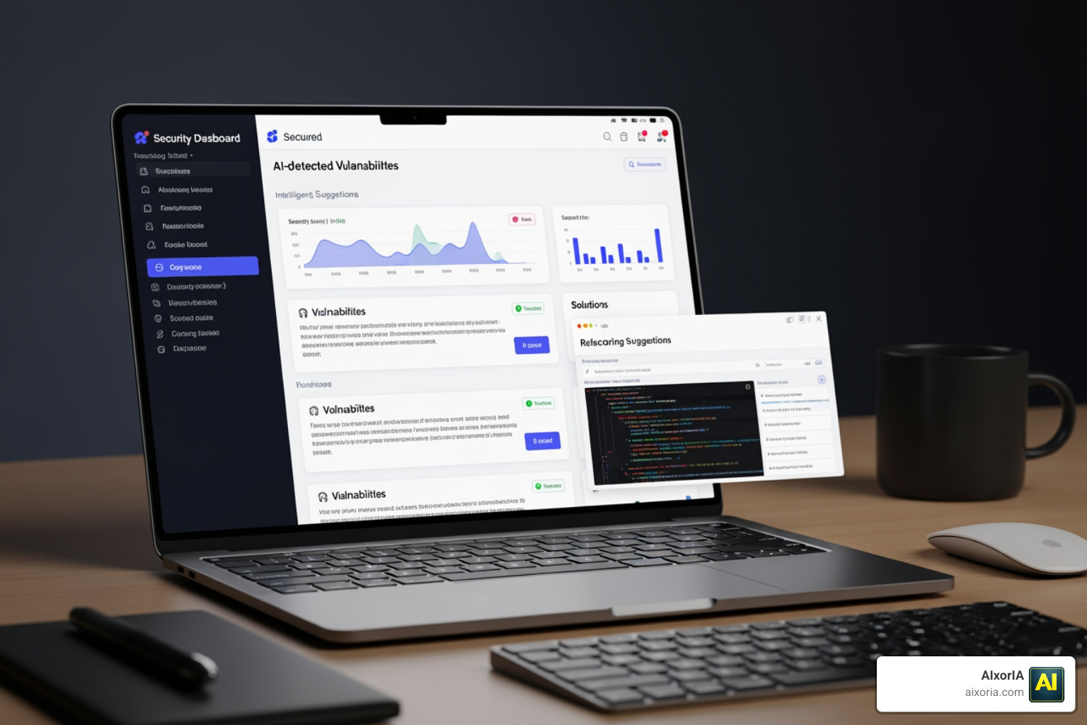 Security dashboard showing AI-detected vulnerabilities and refactoring suggestions