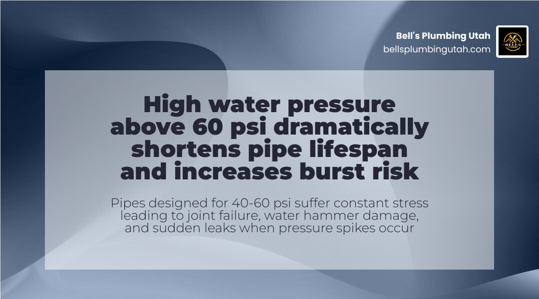 infographic showing the relationship between high water pressure and pipe lifespan, noting the 60 psi safety limit infographic showing the relationship between high water pressure and pipe lifespan, noting the 60 psi safety limit