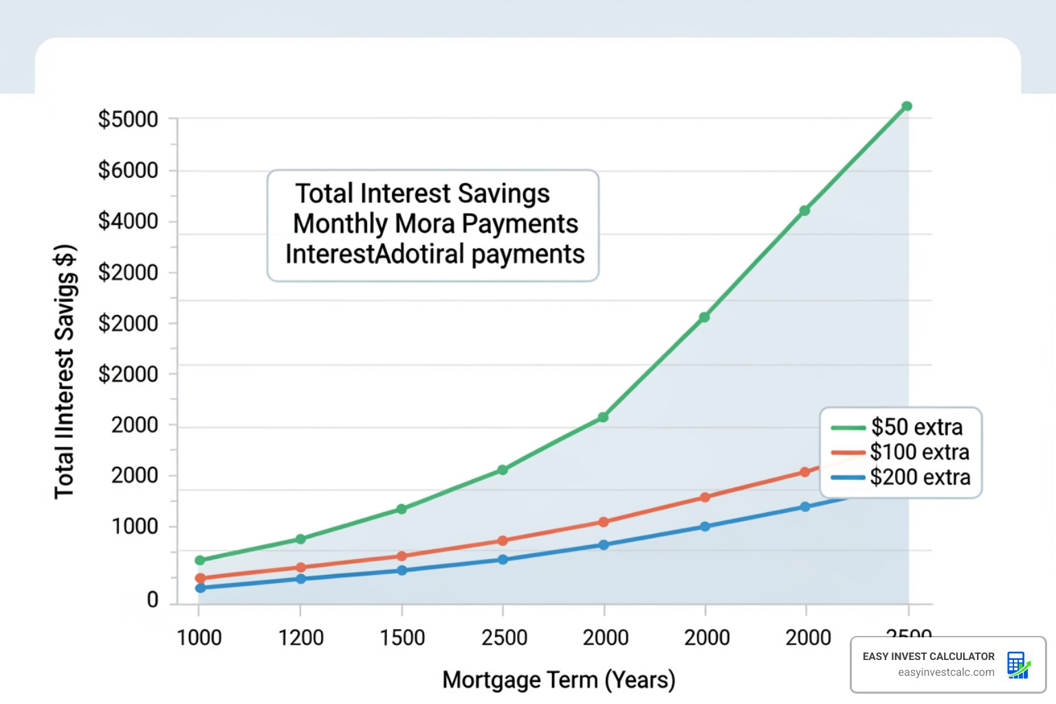 Graph showing total interest savings over time when making extra monthly payments