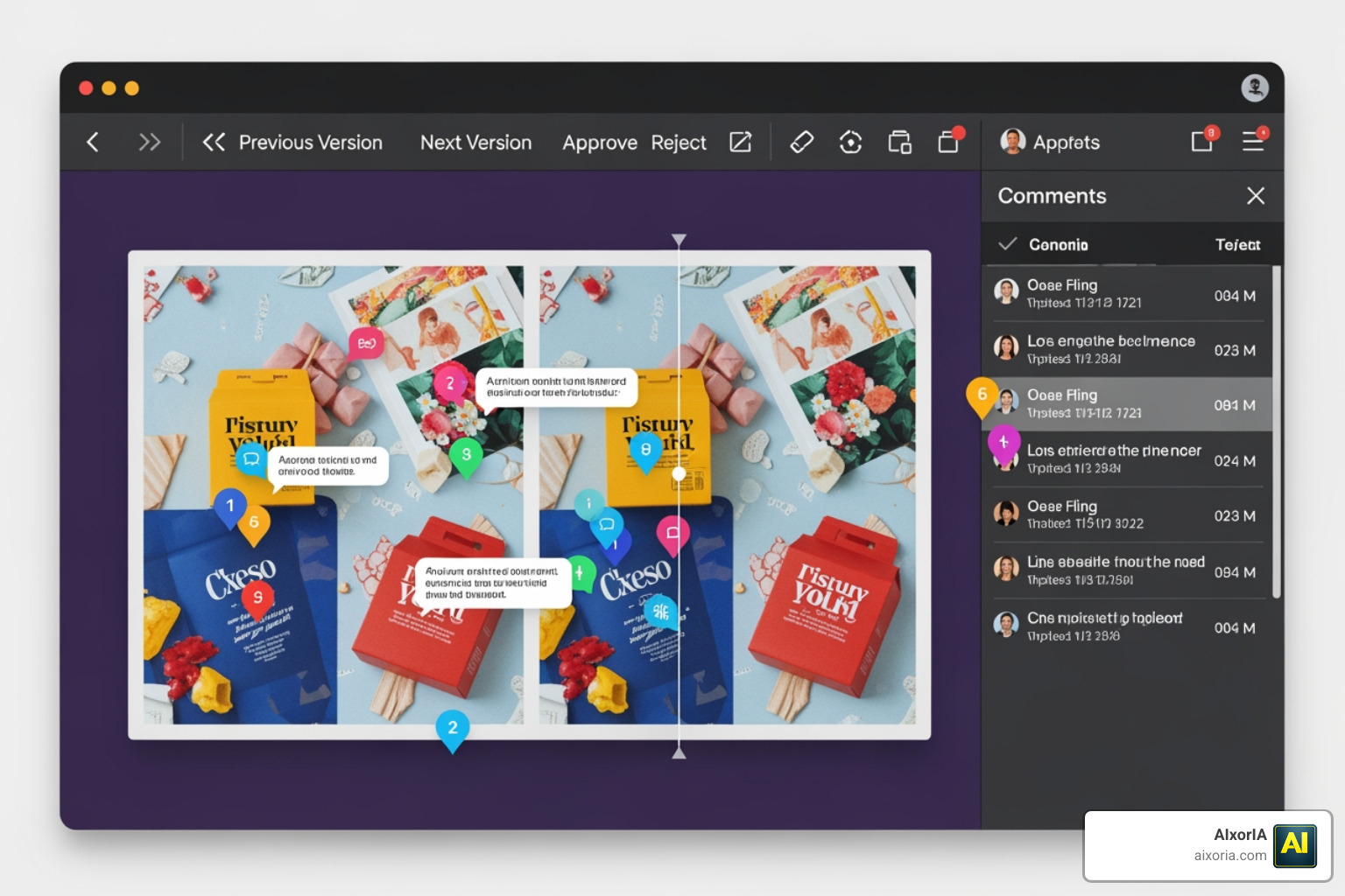 Digital proofing interface with annotations and version comparison