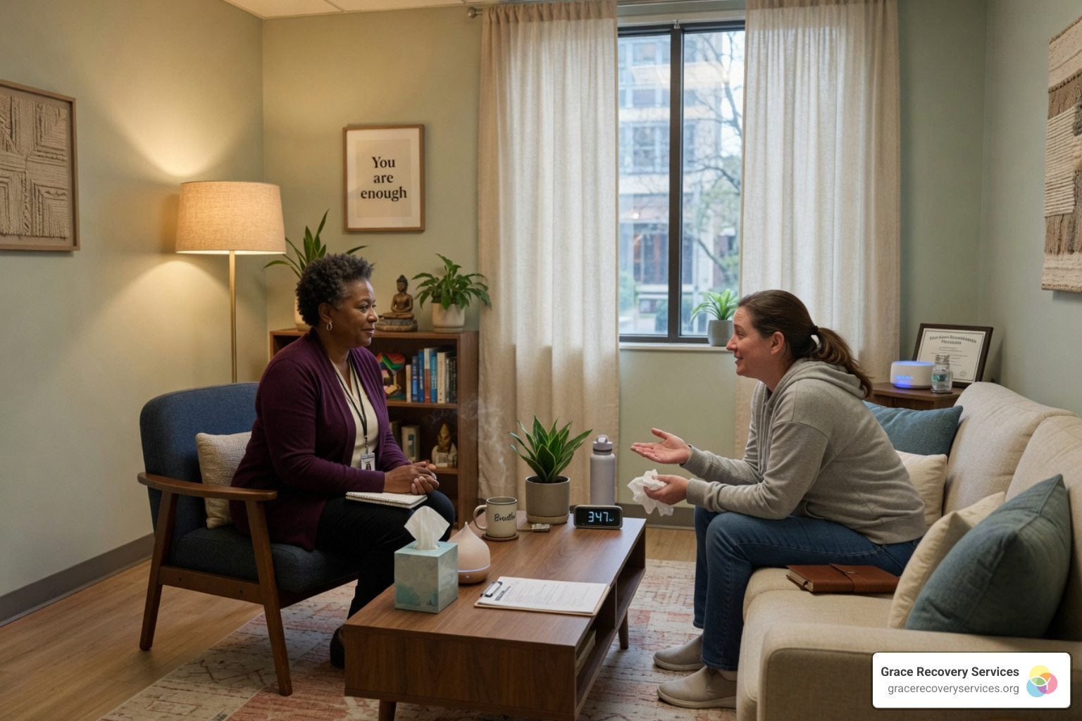 A supportive counseling session between a clinician and a client - substance abuse treatment