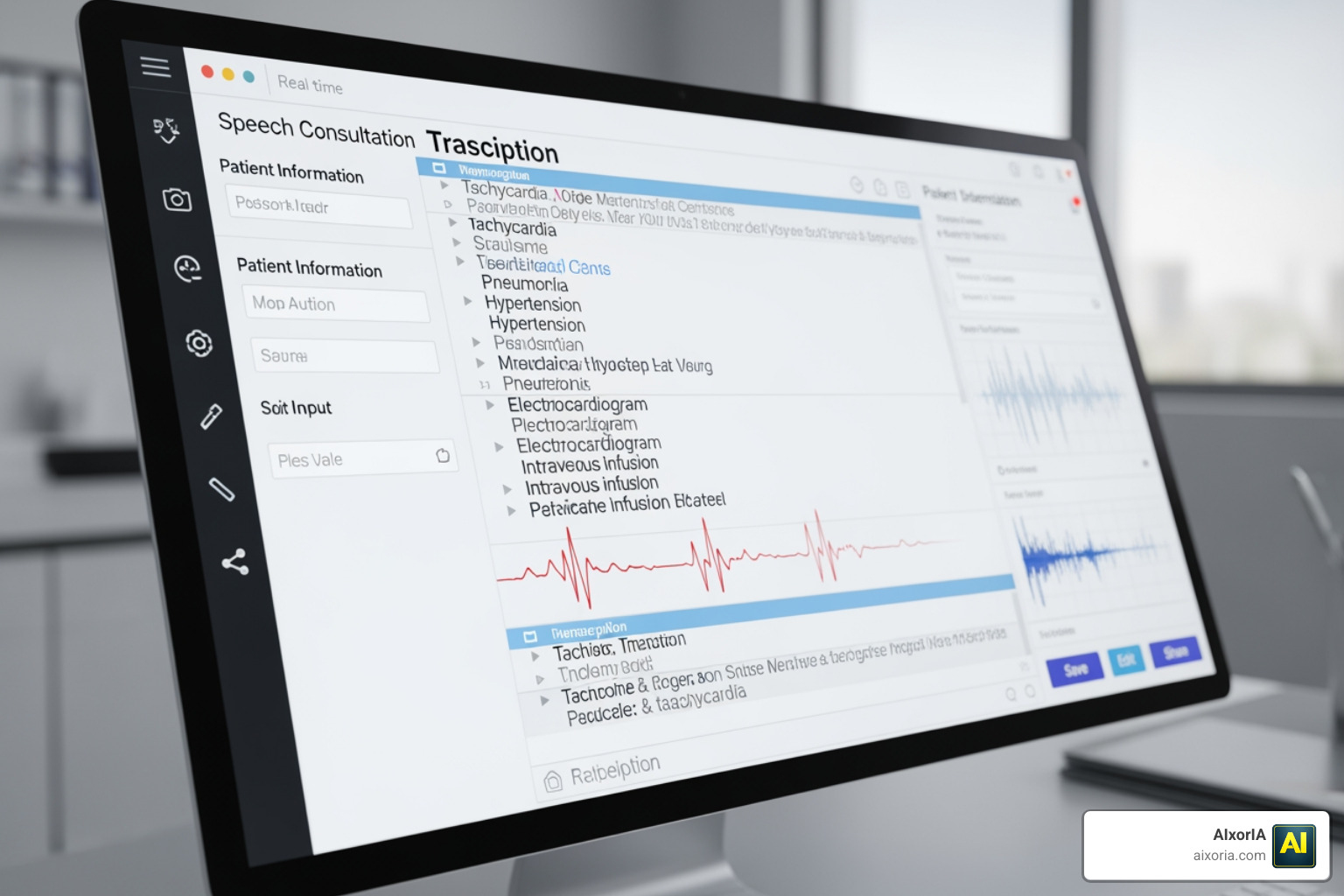 digital interface showing real-time speech-to-text conversion with medical terminology