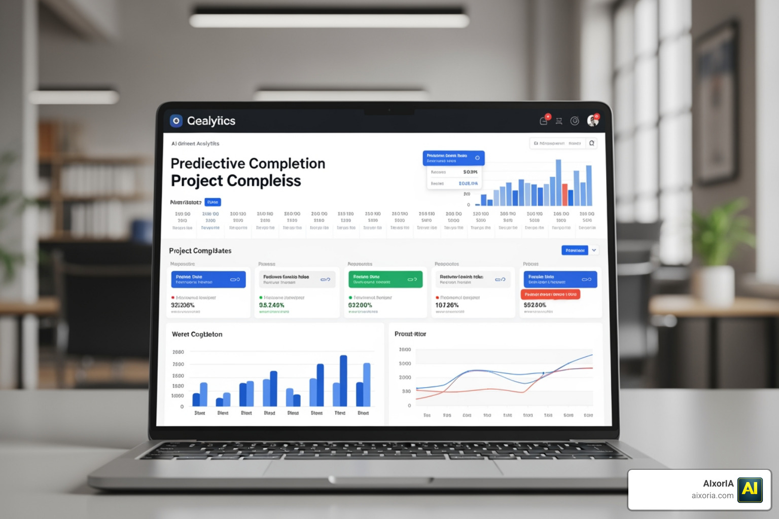 AI-driven project analytics dashboard showing predictive completion dates AI-driven project analytics dashboard showing predictive completion dates