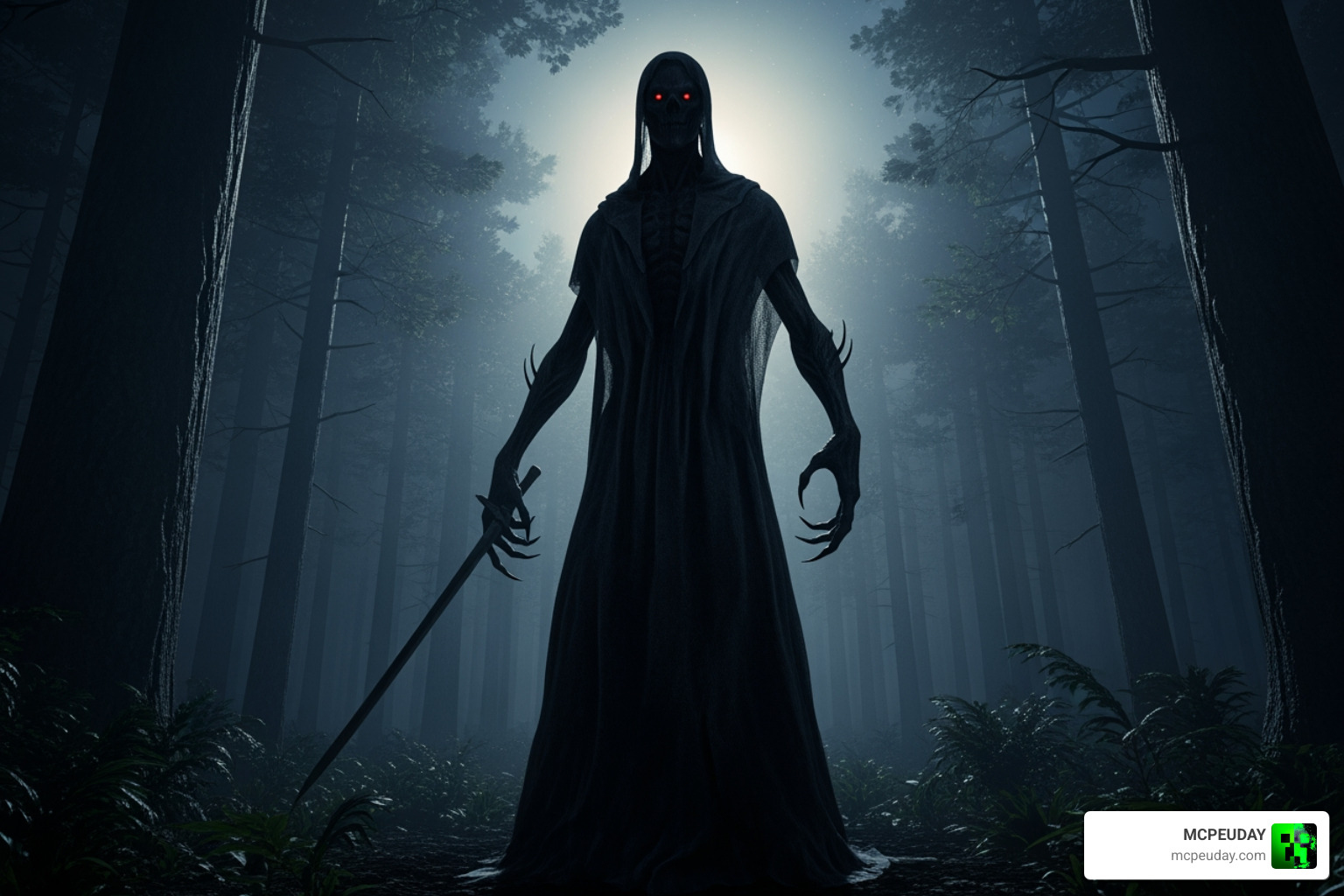 the anomaly aggressive form standing in a forest at night