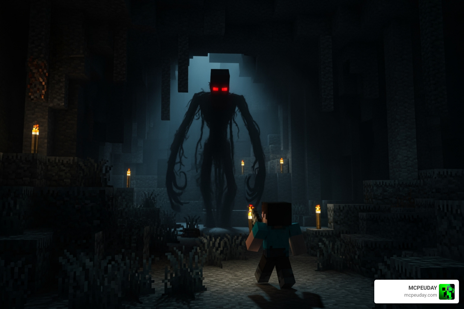 the anomaly minecraft mod entity stalking a player in dark cave