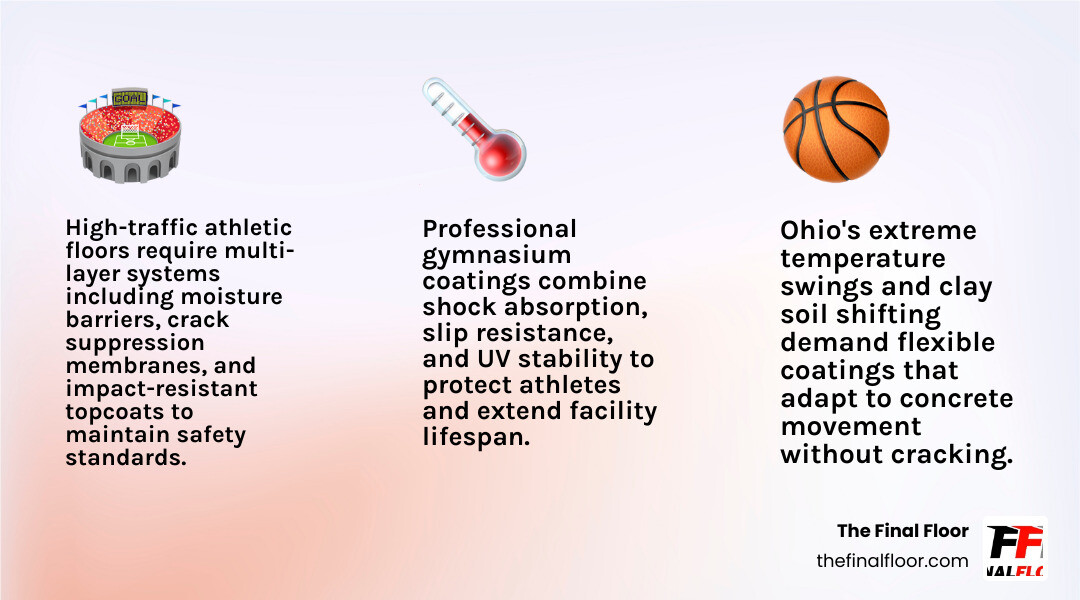 Multi-layer composition of professional athletic floor coatings for gymnasiums and universities infographic Multi-layer composition of professional athletic floor coatings for gymnasiums and universities infographic