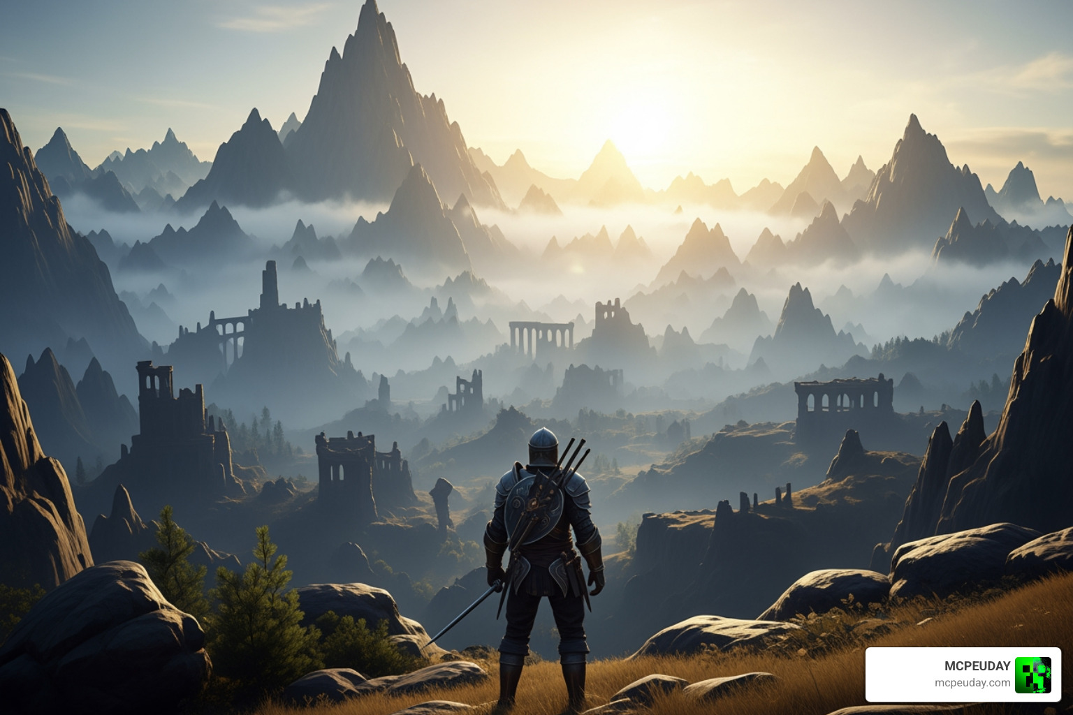DawnCraft Minecraft Mod cinematic RPG landscape