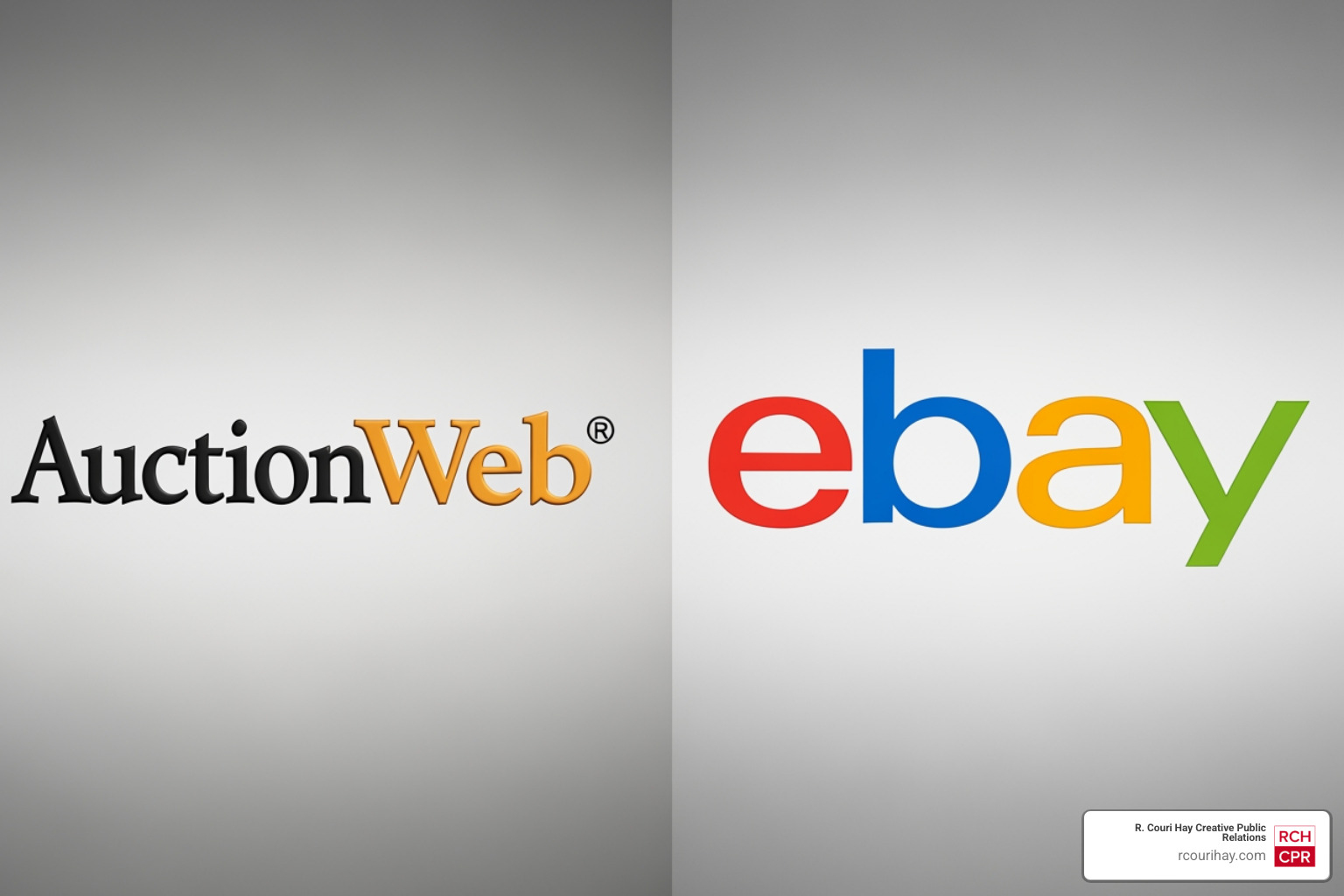 The original AuctionWeb logo compared to the modern eBay branding The original AuctionWeb logo compared to the modern eBay branding