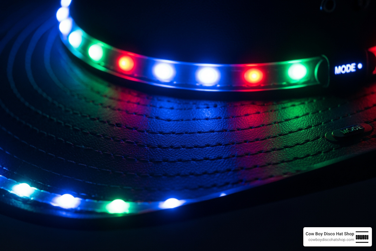 High-quality light-up cowboy hat brim with integrated LED lights and mode switch High-quality light-up cowboy hat brim with integrated LED lights and mode switch