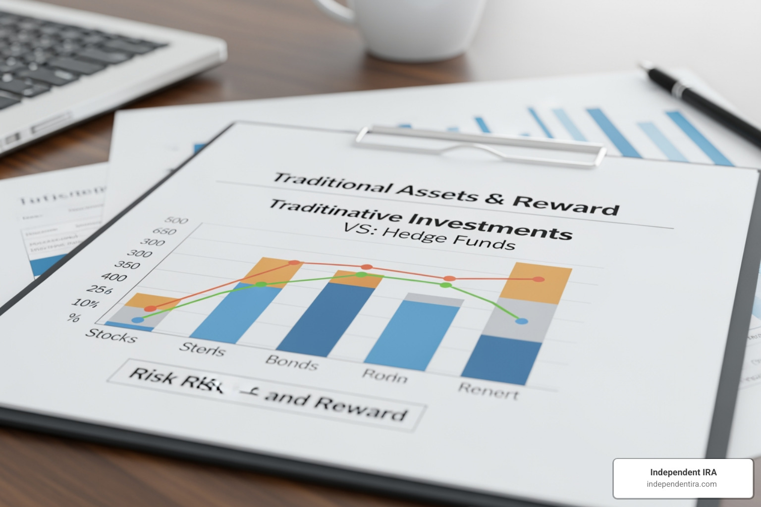 Risk vs. Reward Chart showing traditional assets vs. alternative investments like hedge funds