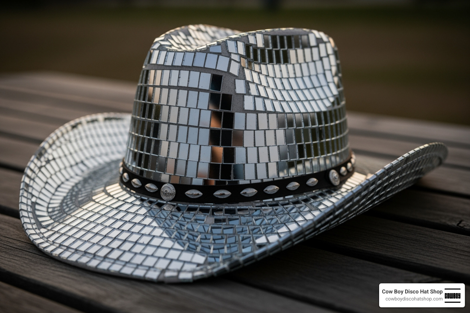 A well-maintained premium disco cowboy hat after multiple festival seasons A well-maintained premium disco cowboy hat after multiple festival seasons