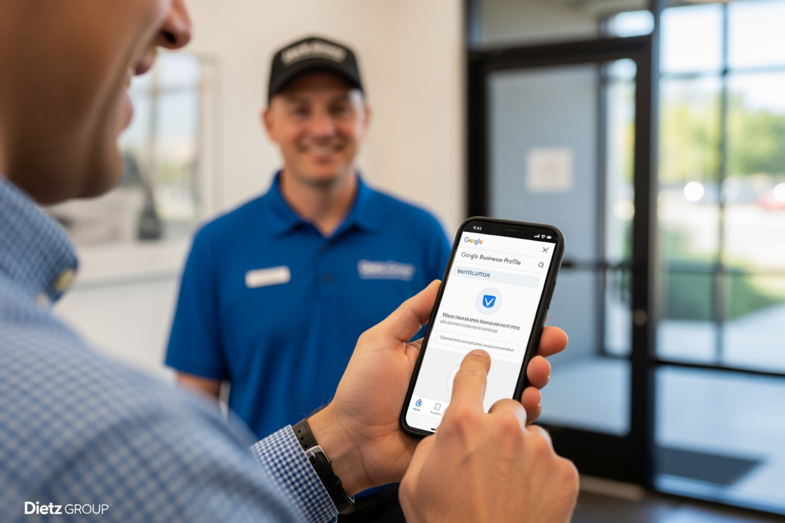business owner navigating the Google verification interface on a smartphone