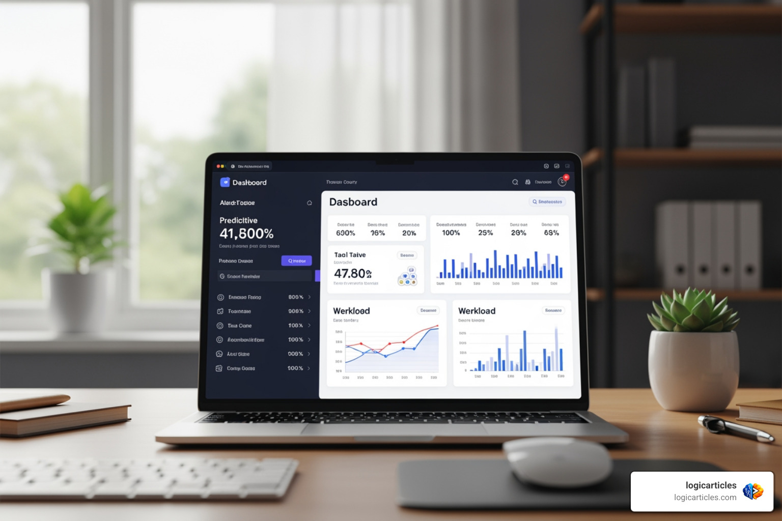 An AI-driven dashboard showing predictive task completion and workload balancing