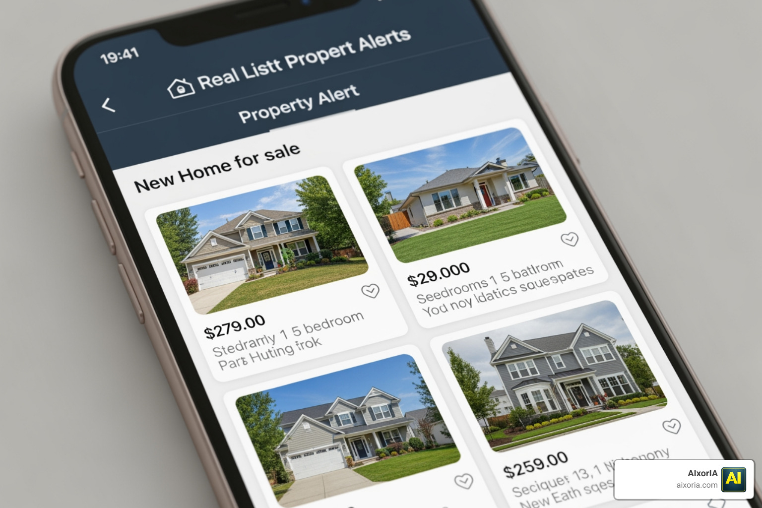 Property alert notifications on a smartphone showing new listings