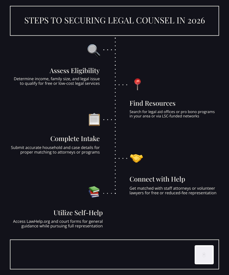 Steps to securing legal counsel in 2026 infographic