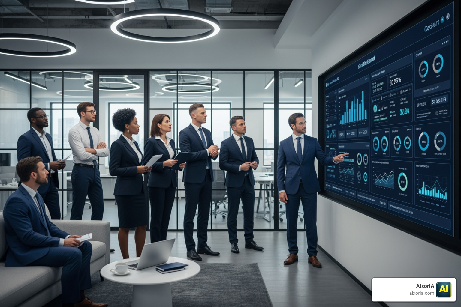 Centralized corporate dashboard showing real-time analytics and business intelligence