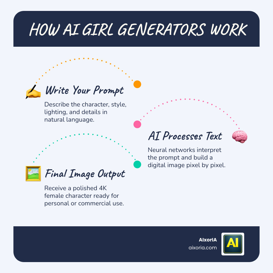 Infographic showing the text-to-image AI generation process from prompt to final output infographic