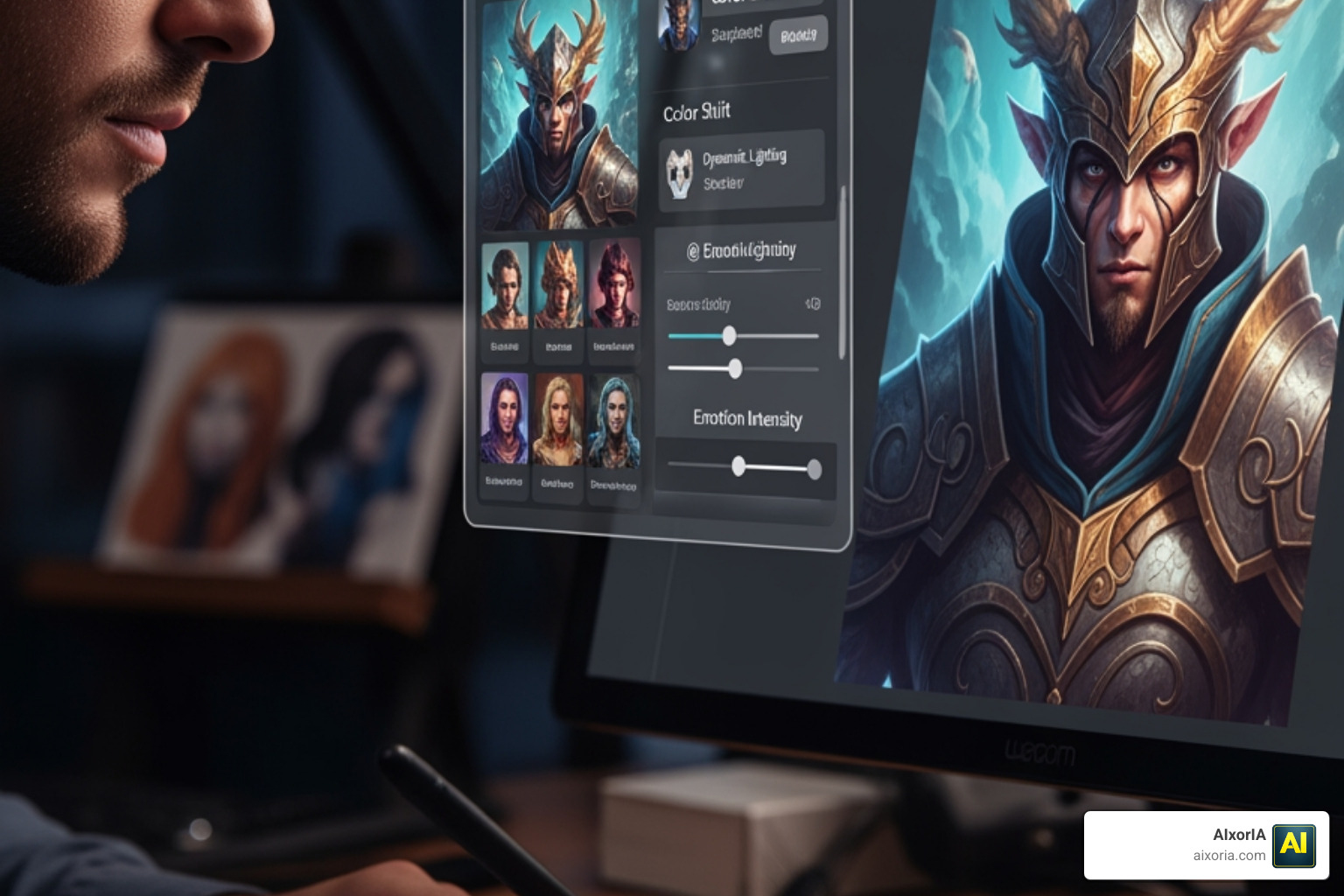 A digital artist collaborating with an AI to refine a character portrait