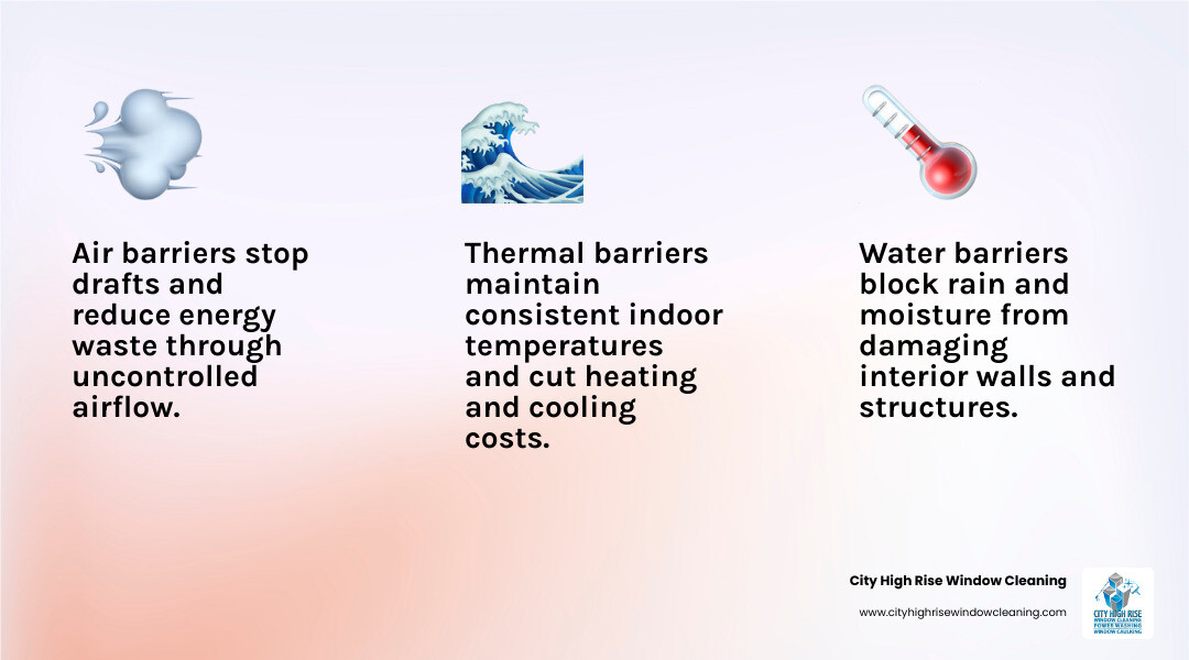 Infographic: The four critical barriers of a building envelope - air, water, vapor, and thermal control infographic Infographic: The four critical barriers of a building envelope - air, water, vapor, and thermal control infographic