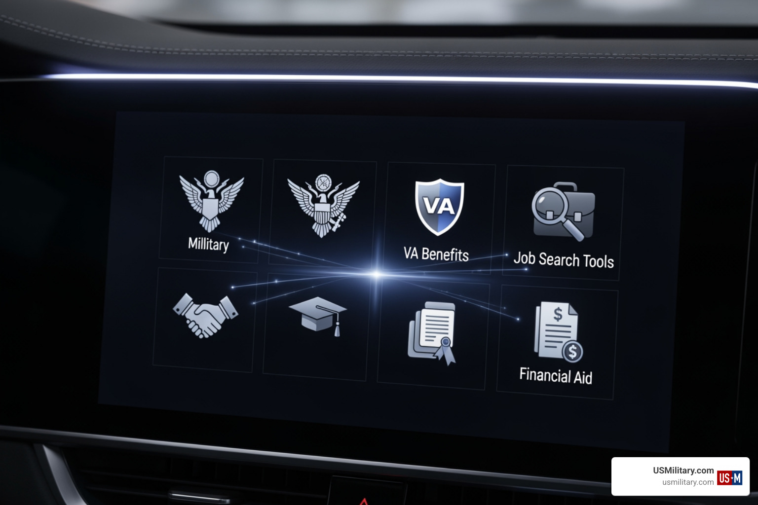digital dashboard showing various veteran career and benefit icons digital dashboard showing various veteran career and benefit icons