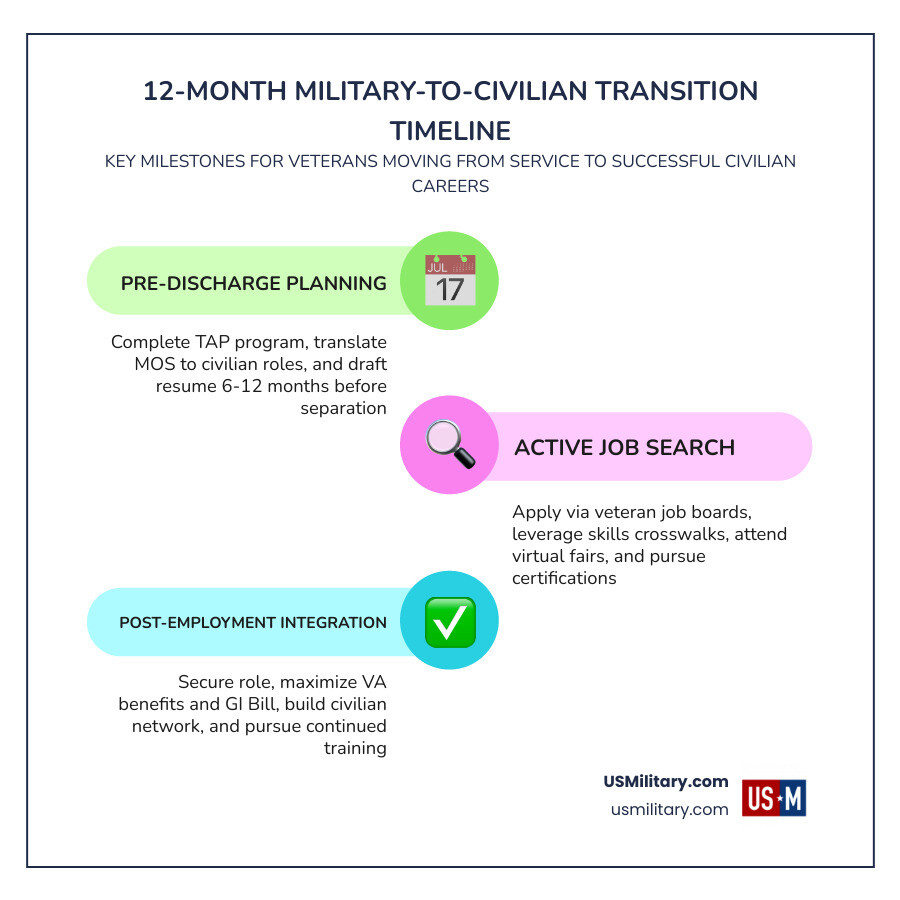 12-month military-to-civilian career transition timeline infographic for veterans infographic 12-month military-to-civilian career transition timeline infographic for veterans infographic