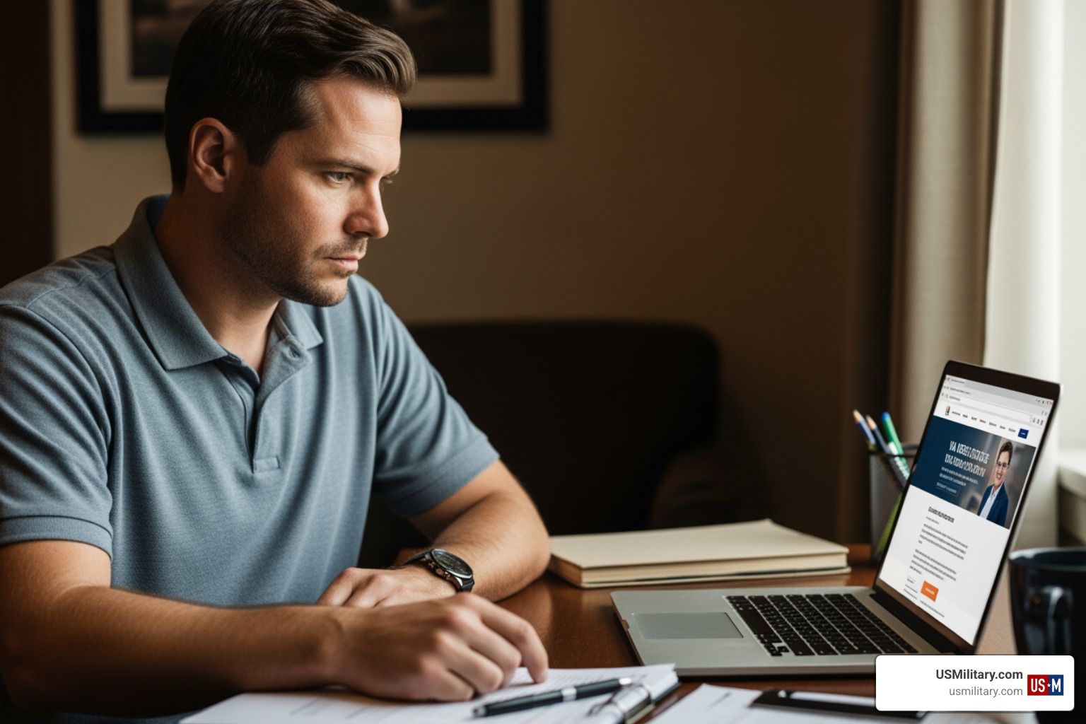 veteran using a laptop to research benefits veteran using a laptop to research benefits