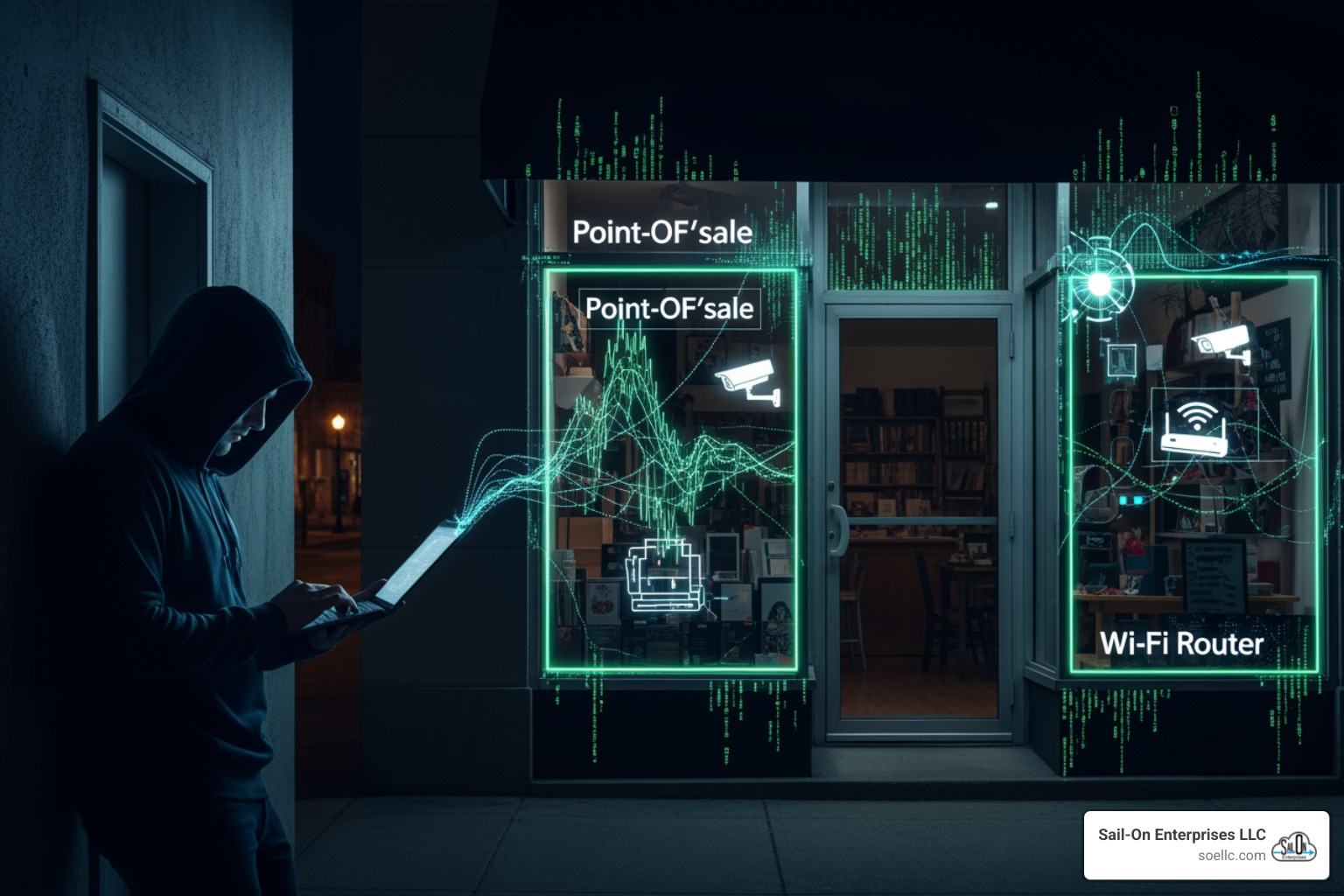hacker targeting a small business storefront with digital vulnerabilities