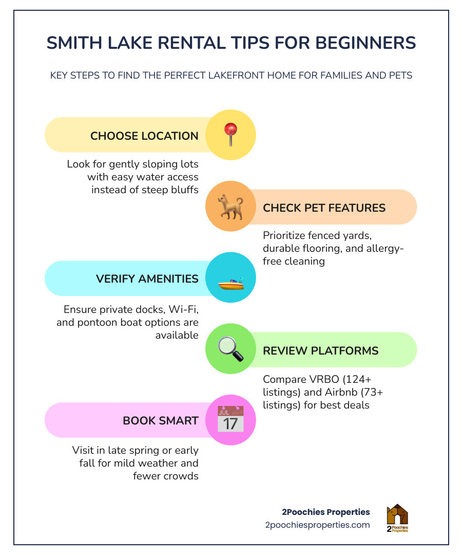Infographic showing Smith Lake Alabama rental options, pet-friendly features, top areas, and best booking tips infographic Infographic showing Smith Lake Alabama rental options, pet-friendly features, top areas, and best booking tips infographic