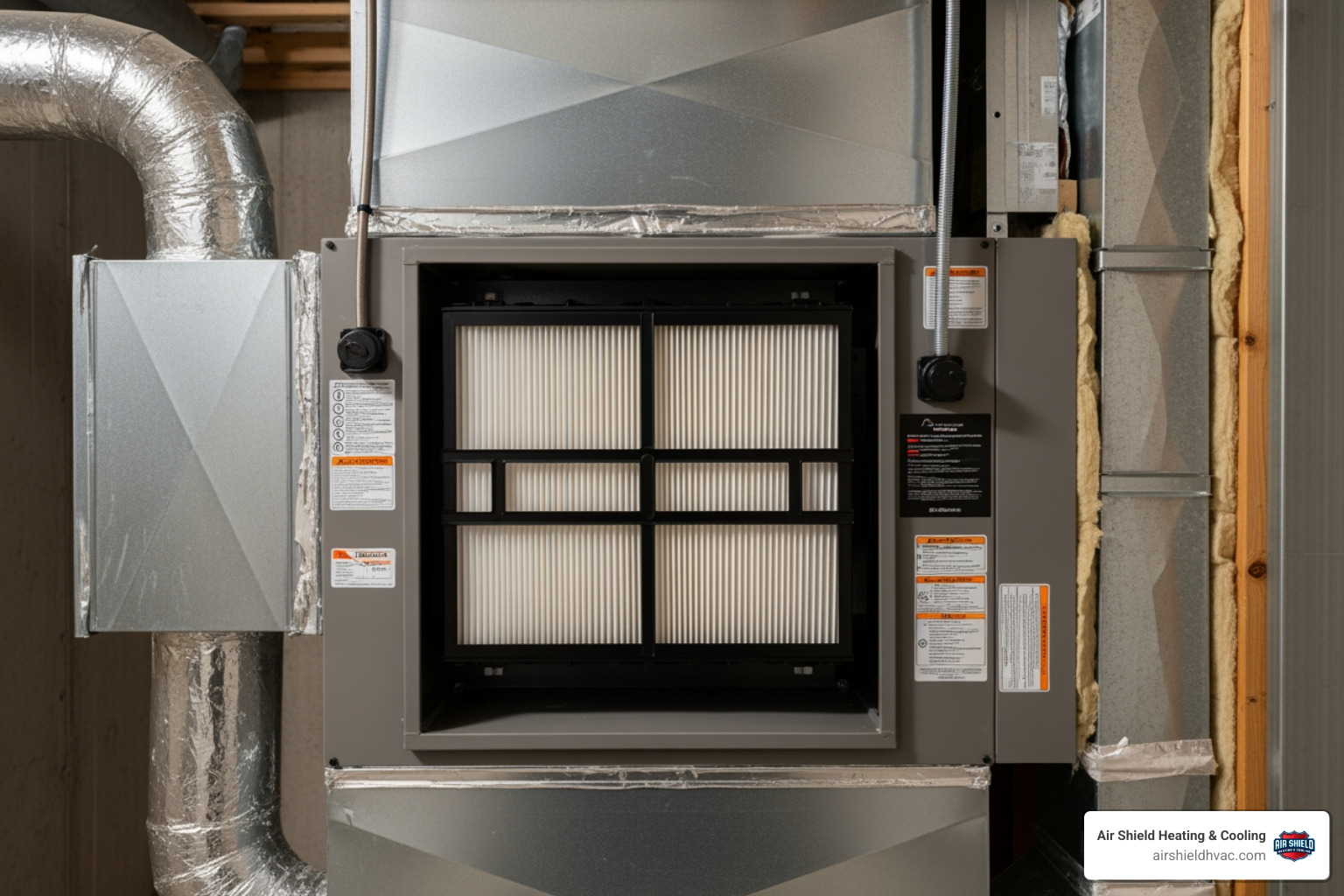central HVAC system with high-efficiency air filter installation