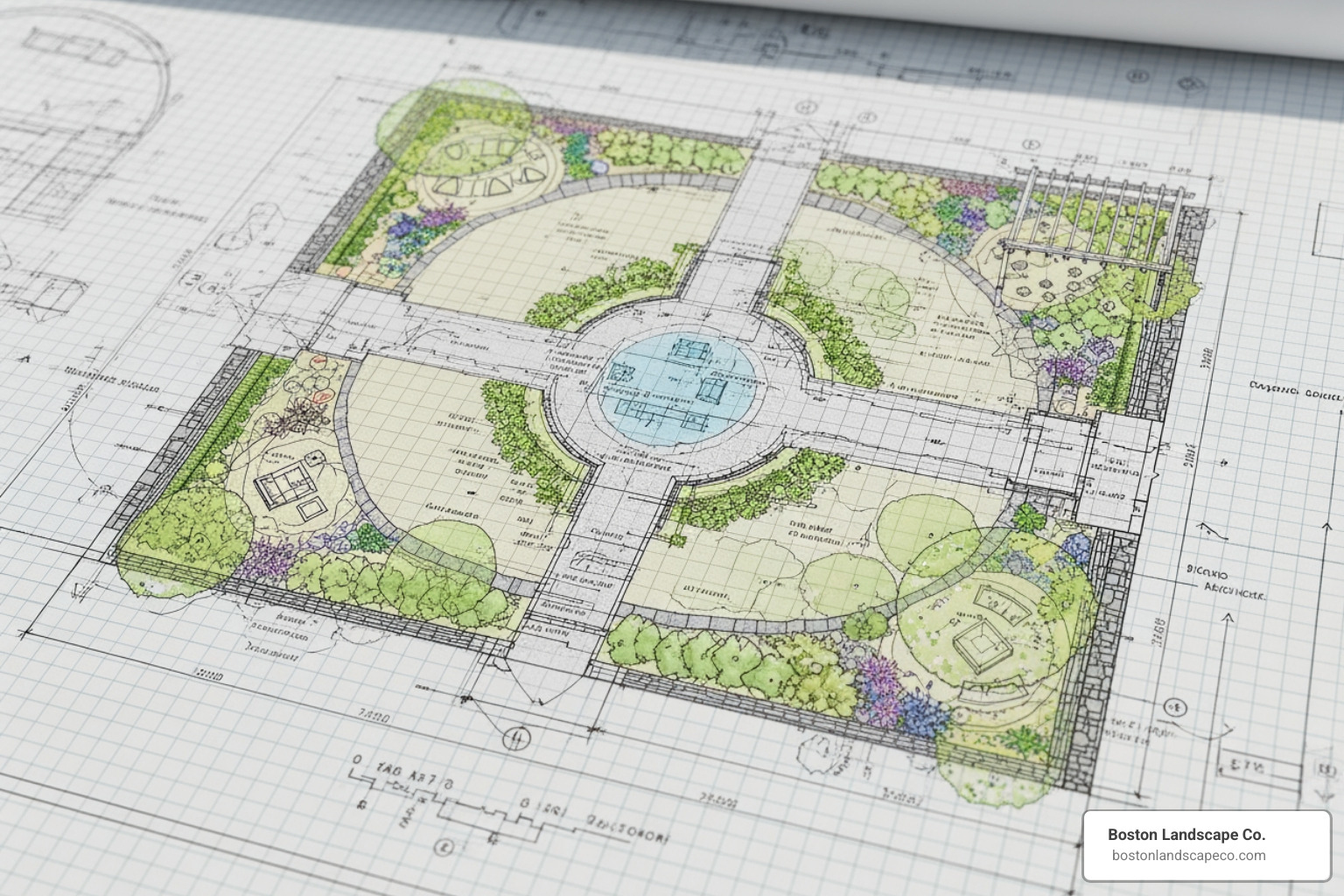 professional garden blueprint on graph paper
