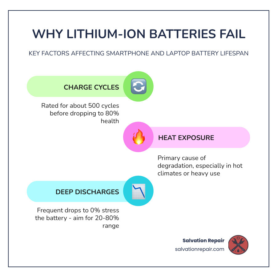infographic showing the impact of heat on lithium-ion battery health and degradation infographic