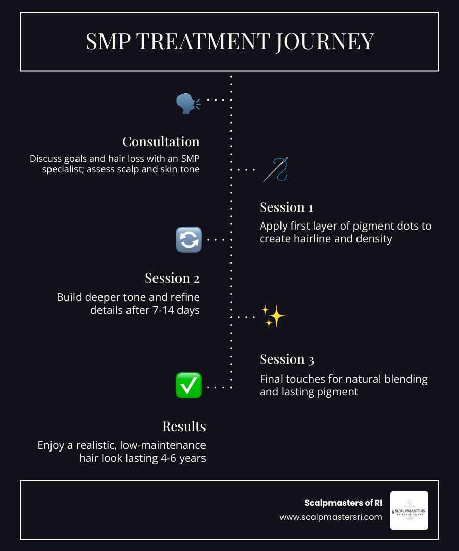 SMP treatment journey infographic for Rhode Island residents showing consultation to results infographic