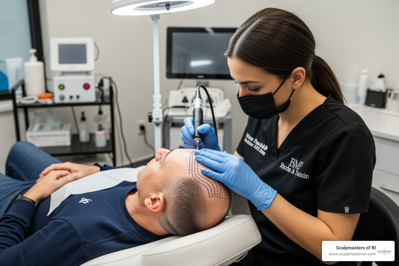 professional scalp micropigmentation session in a Rhode Island clinic