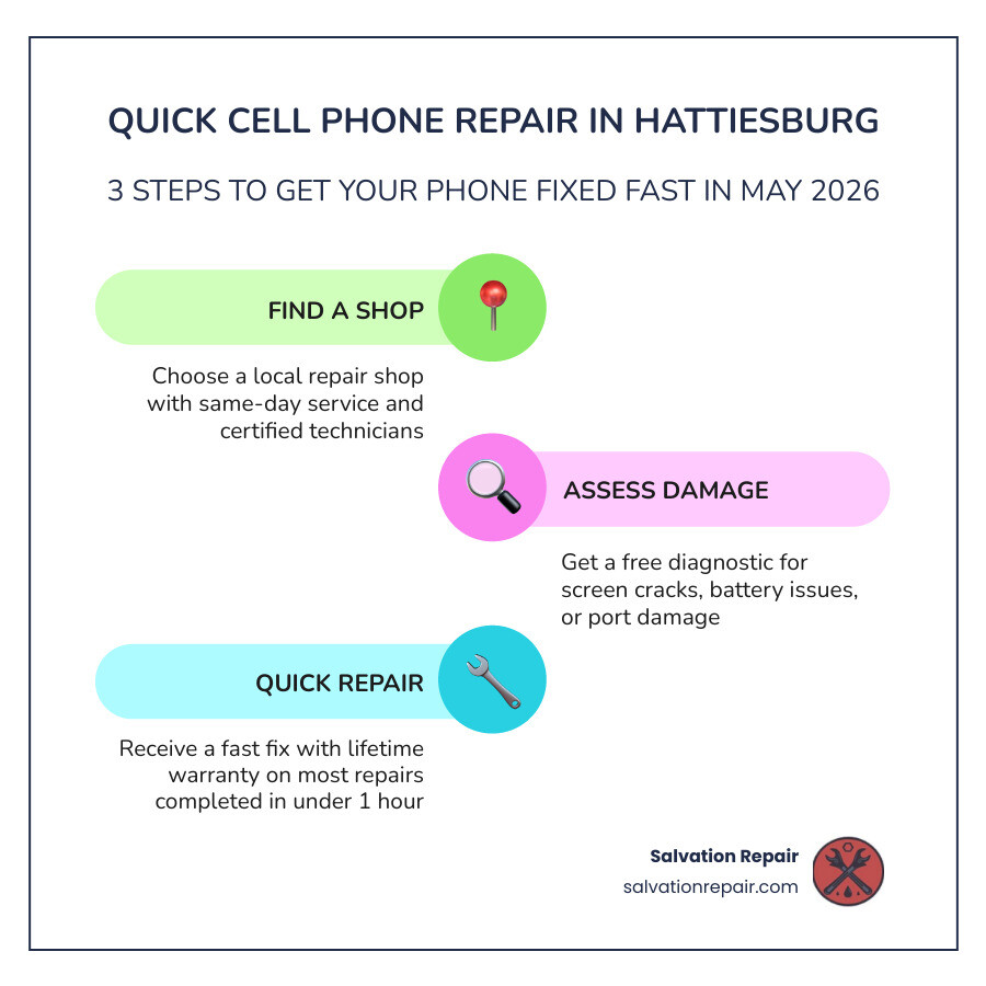 Infographic showing top Hattiesburg MS phone repair shops, services offered, and typical turnaround times infographic Infographic showing top Hattiesburg MS phone repair shops, services offered, and typical turnaround times infographic