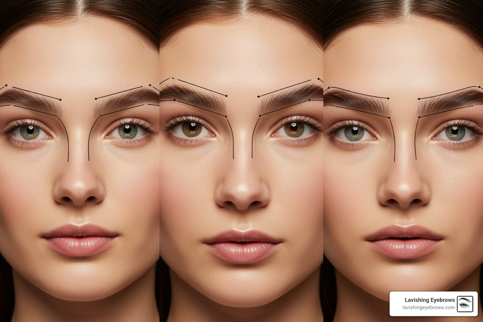 brow mapping on different face shapes showing oval, heart, and square variations