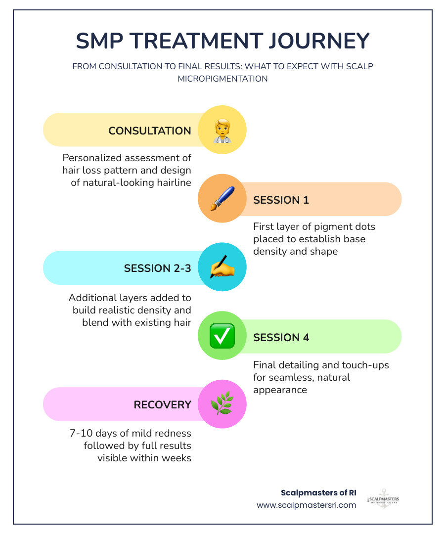 Infographic showing the SMP follicle replication process for Boston clients including sessions, recovery, and longevity Infographic showing the SMP follicle replication process for Boston clients including sessions, recovery, and longevity