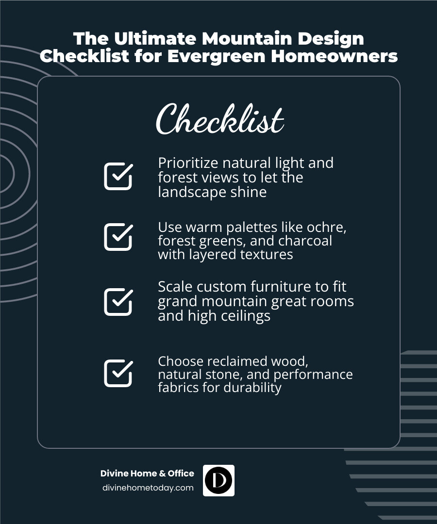 The Ultimate Mountain Design Checklist for Evergreen Homeowners infographic infographic