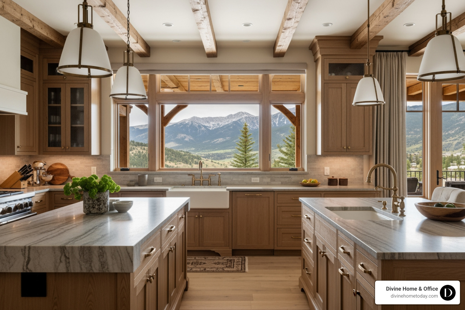High-end modern mountain kitchen in a million-dollar Denver home featuring doweled joinery cabinetry