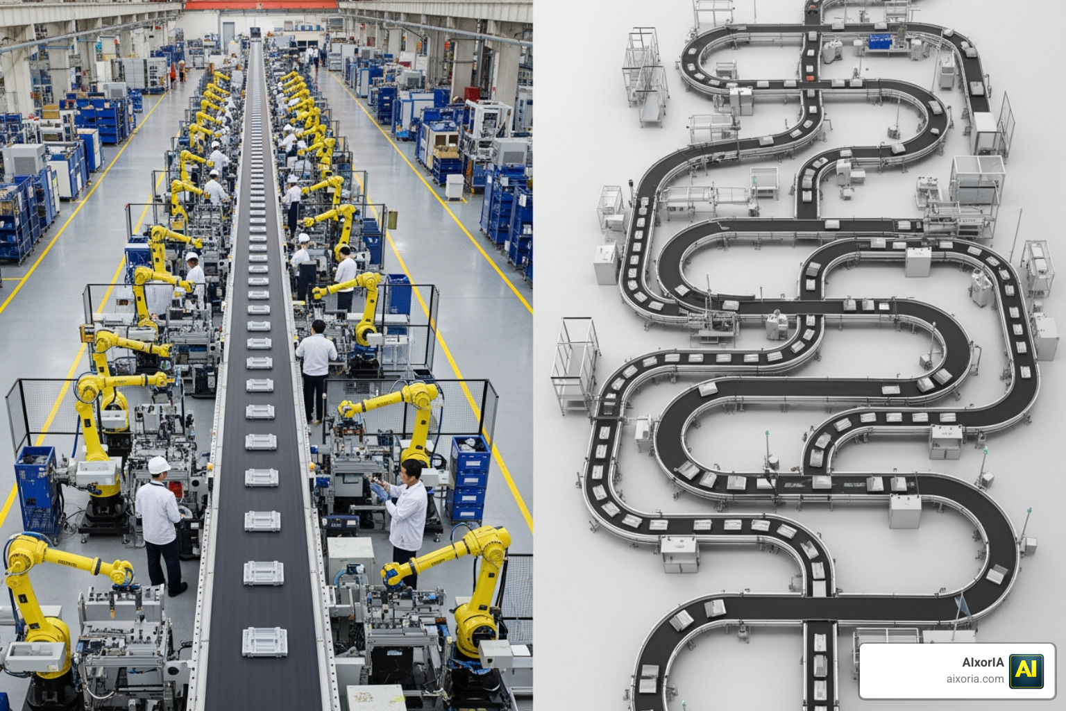 Comparison of general AI orchestration vs agentic workflows showing linear vs recursive reasoning paths