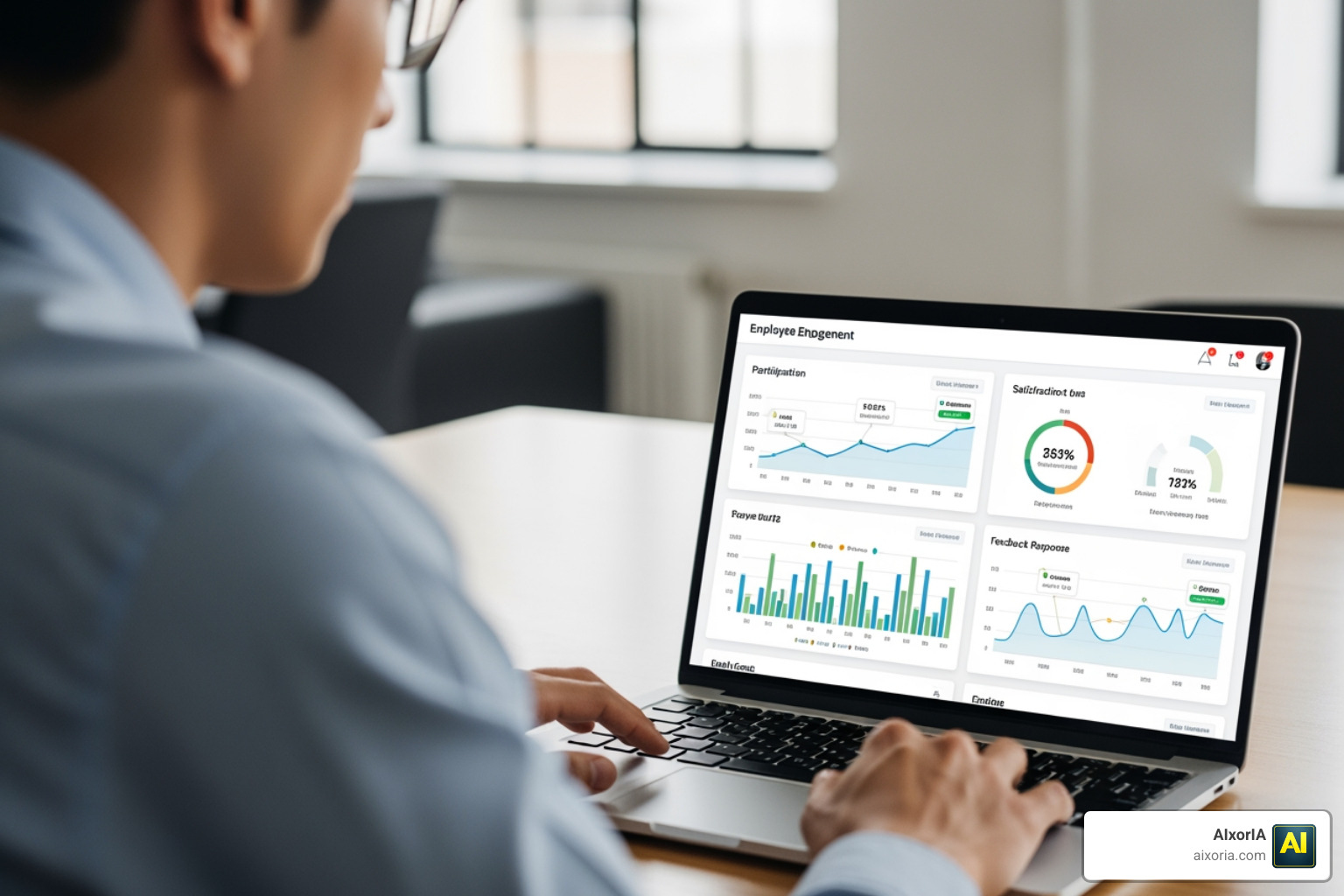 Data dashboard showing rising employee engagement metrics through digital communication