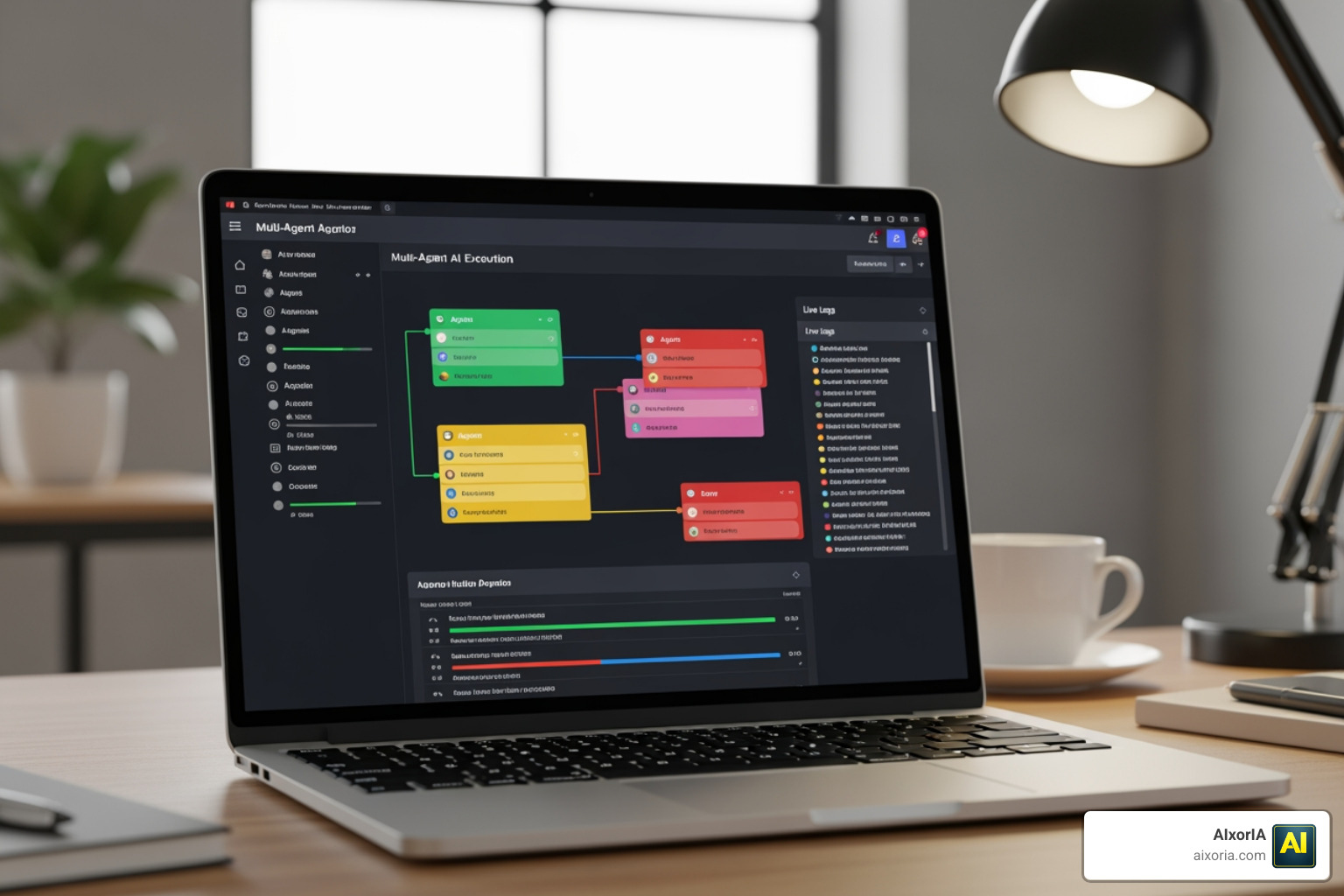 Multi-agent workflow dashboard showing real-time task execution and agent status