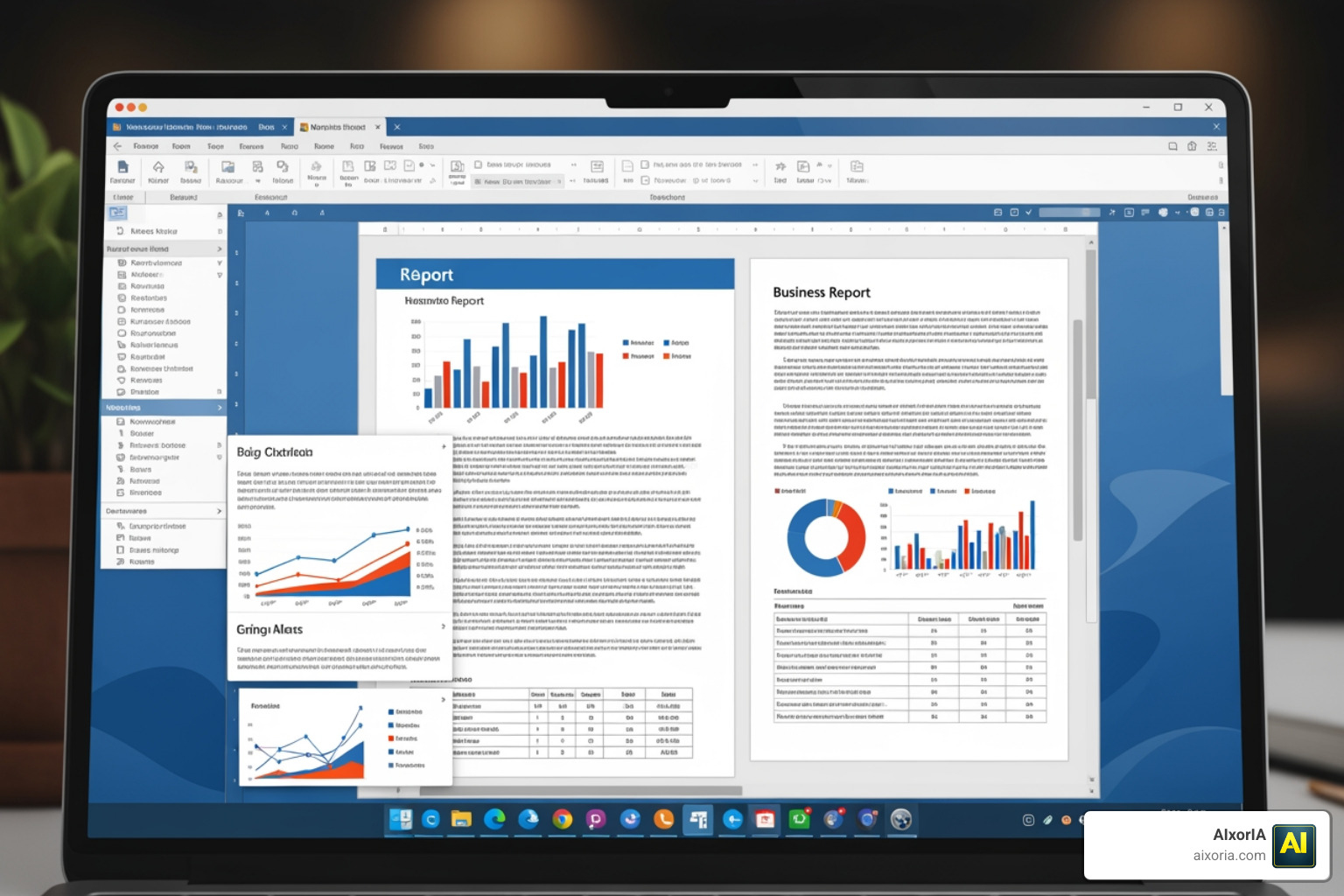AI report generator creating data visualization charts and tables directly inside a Word document