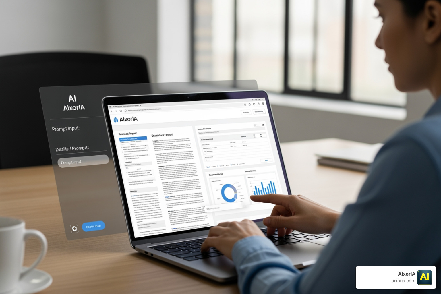 User entering a detailed prompt into a clean AI interface to generate a structured business report