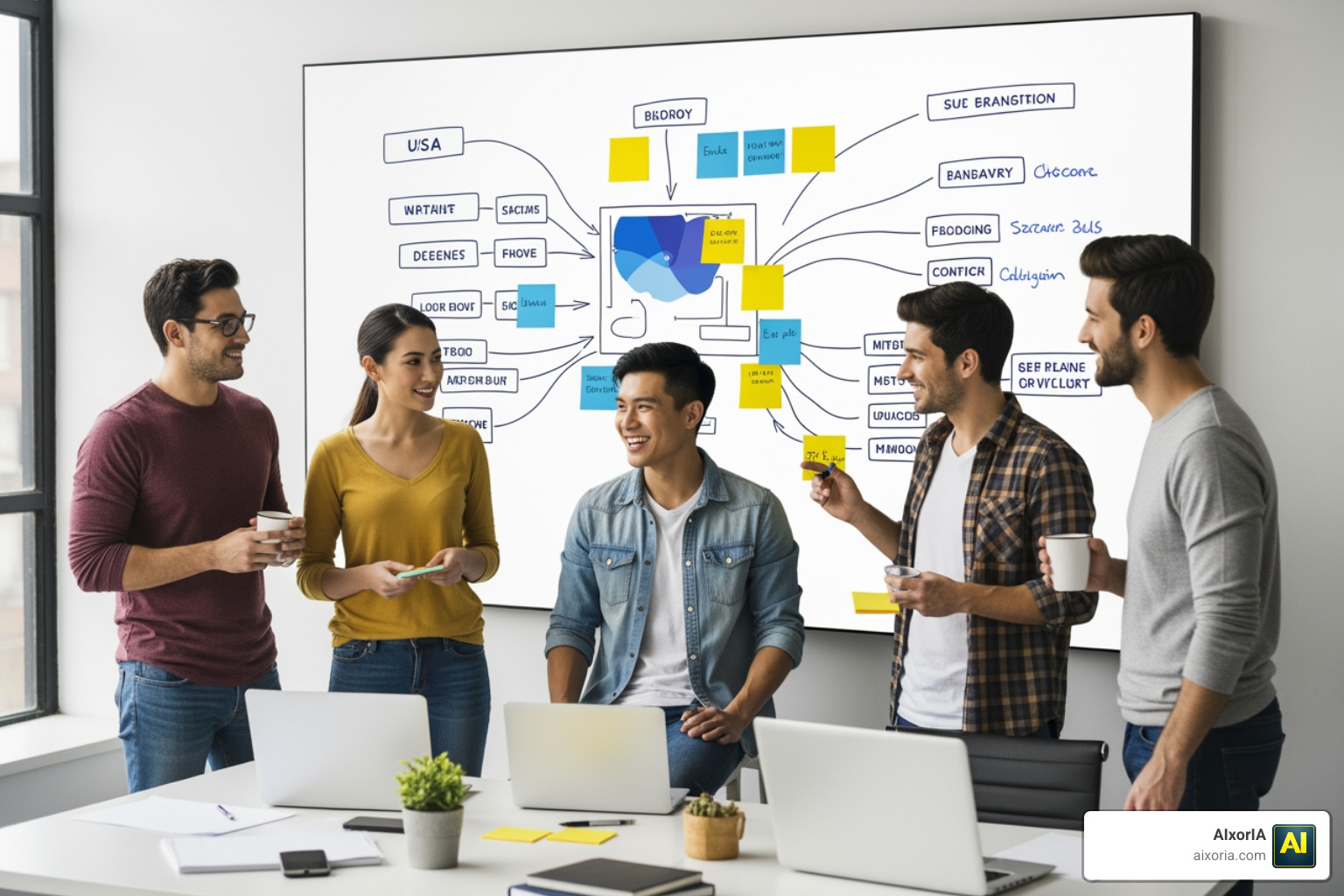 Visual brainstorming tool with digital sticky notes and mind maps