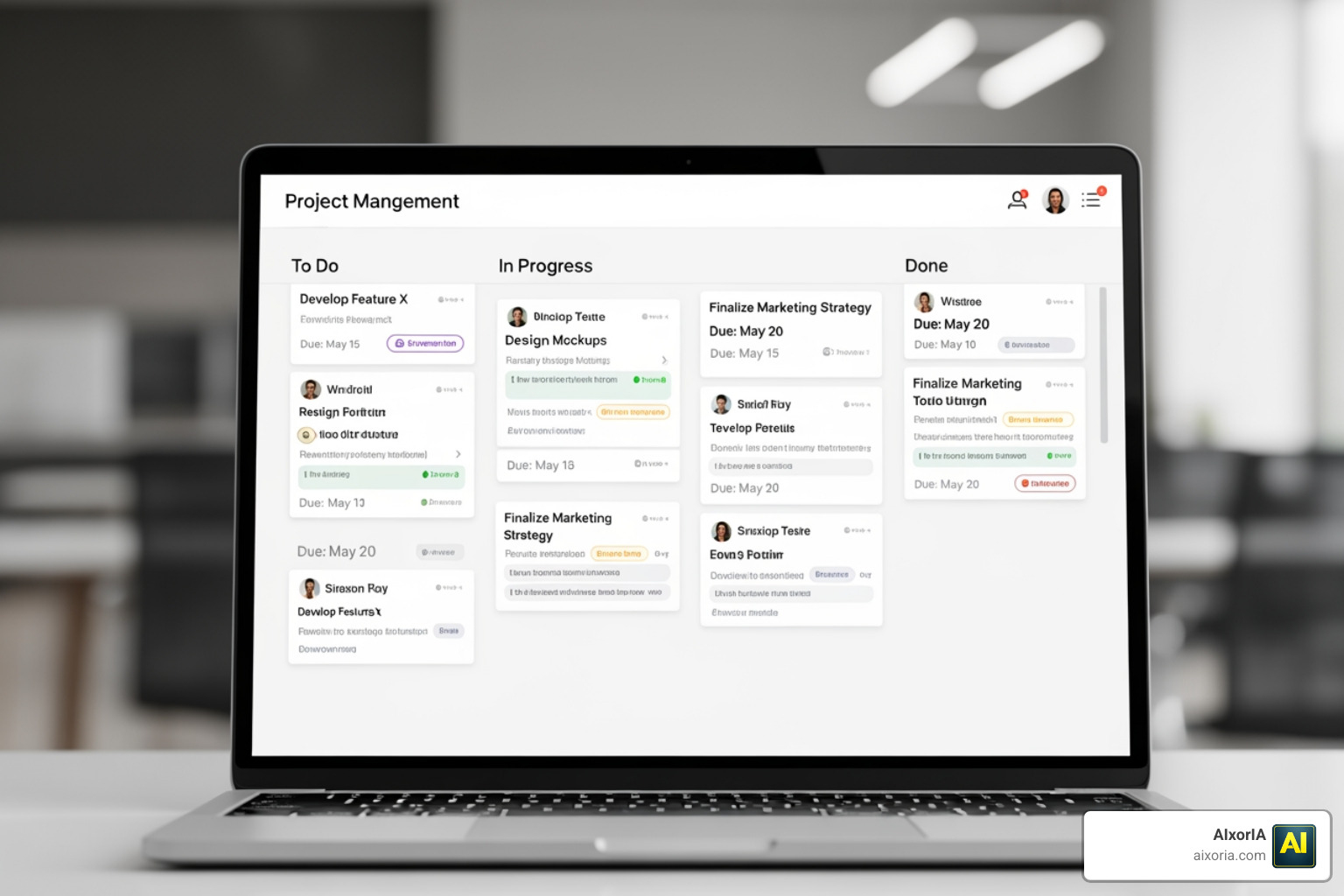 Integrated project board showing task assignments and status updates