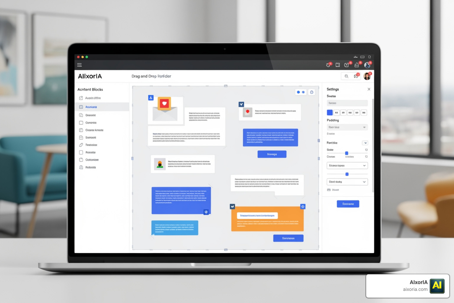 drag-and-drop email builder interface