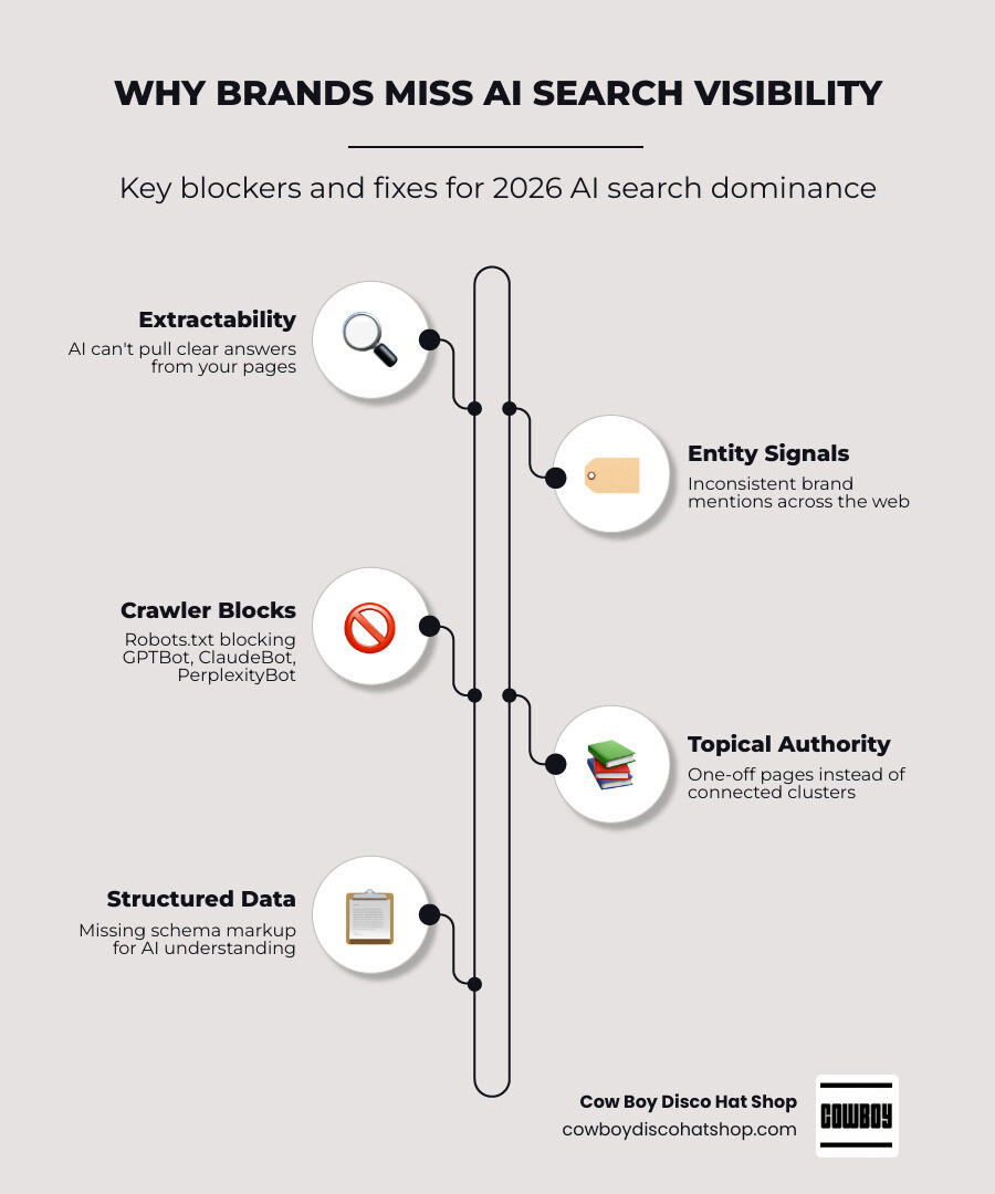 Infographic showing shift from traditional SERPs to AI-generated answers and key citation factors infographic