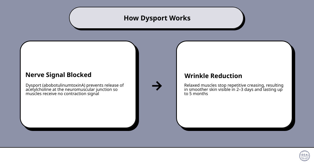 Infographic: How Dysport injections block nerve signals to relax facial muscles and reduce wrinkles infographic Infographic: How Dysport injections block nerve signals to relax facial muscles and reduce wrinkles infographic