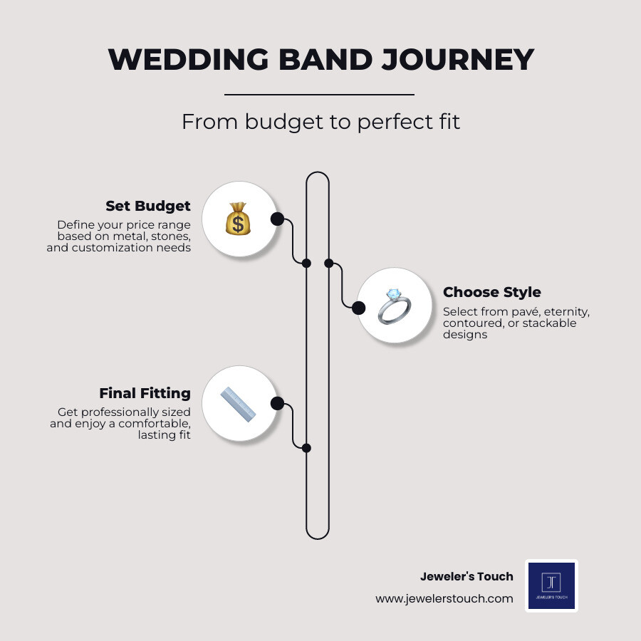 Wedding band selection journey infographic from budget to final fitting infographic Wedding band selection journey infographic from budget to final fitting infographic