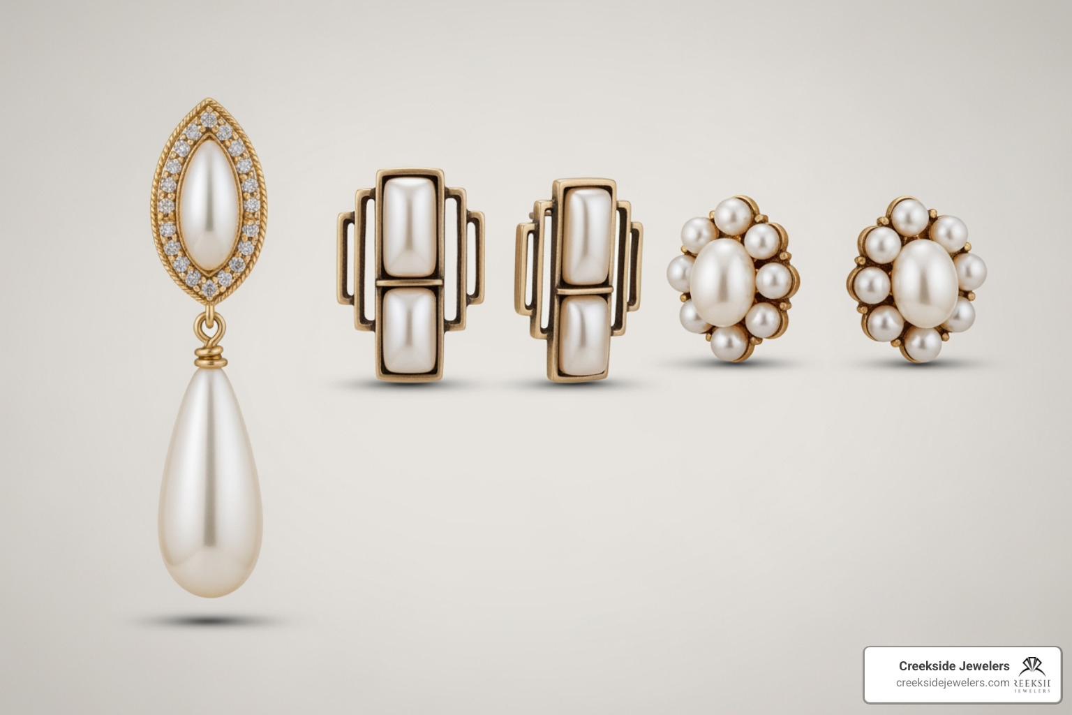 Period earring silhouettes showing Victorian drops Art Deco studs and Mid-Century clusters